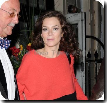 Anna Friel leaving the Theatre Royal after starring in the stage production of 'Breakfast at Tiffany's' wearing an oversized jumper, black leather trousers and boots.London.