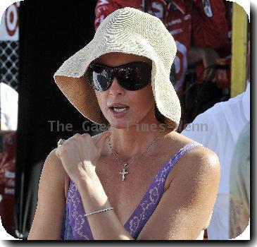 Ashley Judd watches her husband compete in the Firestone Indy 300 at the Homestead Miami Speedway Homestead.