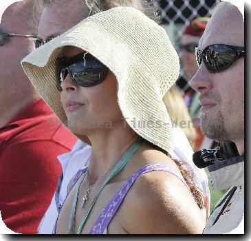 Ashley Judd watches her husband compete in the Firestone Indy 300 at the Homestead Miami Speedway Homestead.