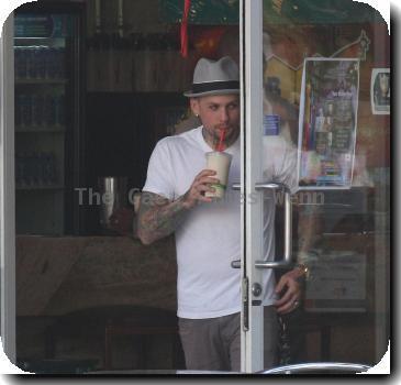 ***Exclusive***Benji Madden picks up a drink from a restaurant in West Hollywood. Los Angeles.