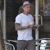 ***Exclusive***Benji Madden picks up a drink from a restaurant in West Hollywood. Los Angeles.