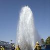 A driver was more than flushed with embarassment when he crashed into a fire hydrant - he caused a 60ft wall of water to shoot into the air.A careless driver mounted the kerb in Studio City, California and was nearly blasted into the sky after causing a fire hydrant to explode and the street to come under a rain of water.Fire crews rushed to the scene and tried to turn the water off at the mains - but not before the surrounding roads became flooded. Studio City.