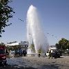 A driver was more than flushed with embarassment when he crashed into a fire hydrant - he caused a 60ft wall of water to shoot into the air.A careless driver mounted the kerb in Studio City, California and was nearly blasted into the sky after causing a fire hydrant to explode and the street to come under a rain of water.Fire crews rushed to the scene and tried to turn the water off at the mains - but not before the surrounding roads became flooded. Studio City.