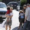 A very pregnant Heidi Klum takes her three children to martial arts school in Koreatown Los Angeles.