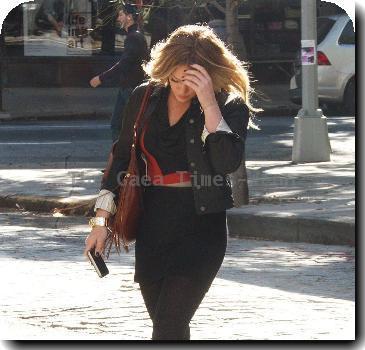 Hilary Duff on the set of 'Gossip Girl' filming in Manhattan New York City.