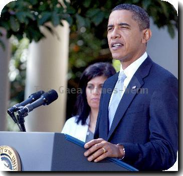 President Barack Obama 
speaks with doctors from all over the country who are joining him in pushing for health insurance reform in the Rose Garden of the White House.