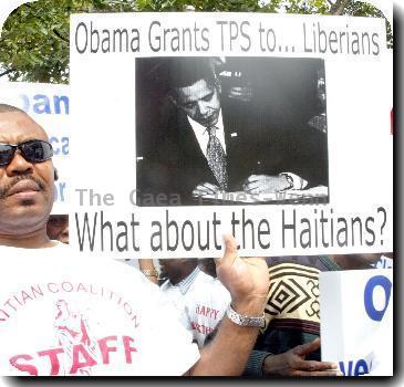 Atmosphere Protesters rally outside the White House for President Barack Obama to reverse Temporary Protected Status (TPS) legislation to Haitian immigrants living semi-openly in the US Washington DC.