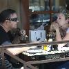 Ricky Gervais with his partner, Jane Fallon, having lunch in Beverly Hills Los Angeles.