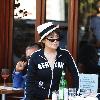 Yoko Ono wears a Berlin sweatshirt to lunch at Da Silvano New York City.