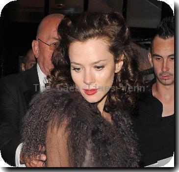 Anna Friel leaving via the stage door of the Theatre Royal Haymarket where she is appearing in the stage version of 'Breakfast at Tiffany's' London.