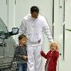 Peter Andre and his children Junior and  Princess Tiaamii arriving home London.