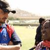 Catherine Mbengue head of UNICEF in Afghanistan and Raees Ahmadzai 'UNICEF Peace Day' celebrations at a Children's Cricket Camp hosted by the Afghan national cricket team. Kabul.