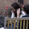 ***Exclusive***Amanda Donohoe seen smoking and chatting to a friend during a break from filming the television soap opera 'Emmerdale' at the ITV Studios .Leeds.