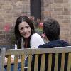 ***Exclusive***Amanda Donohoe seen smoking and chatting to a friend during a break from filming the television soap opera 'Emmerdale' at the ITV Studios .Leeds.