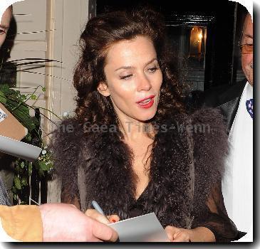 Anna Friel leaving via the stage door of the Theatre Royal Haymarket where she is appearing in the stage version of 'Breakfast at Tiffany's' London.