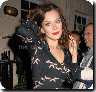 Anna Friel leaves the Theatre Royal in a stork patterned dress after her latest stage production, Breakfast At Tiffany's.