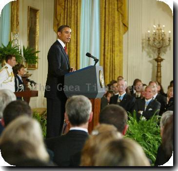 President Barack Obama posthumously awards the Medal of Honor to Sergeant First Class Jared C. Monti who died in combat in Afghanistan Washington DC.