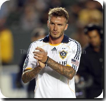 David Beckham of the Los Angeles Galaxy is sent off with a red card for a foul on Peter Vagenas of the Seattle Sounders FC at The Home Depot Center..