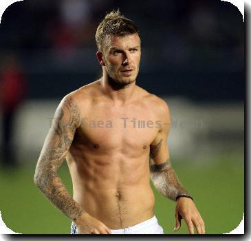 David Beckham removes his shirt at the final whistle of the LA Galaxy vs. Chivas USA game at the Home Depot Center. David scored the only goal winning the game for LA Galaxy.Los Angeles.