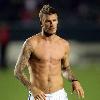 David Beckham removes his shirt at the final whistle of the LA Galaxy vs. Chivas USA game at the Home Depot Center. David scored the only goal winning the game for LA Galaxy.Los Angeles.