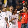 David Beckham of the Los Angeles Galaxy is sent off with a red card for a foul on Peter Vagenas of the Seattle Sounders FC at The Home Depot Center..