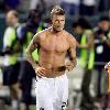 David Beckham removes his shirt at the final whistle of the LA Galaxy vs. Chivas USA game at the Home Depot Center. David scored the only goal winning the game for LA Galaxy.Los Angeles.