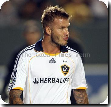 David Beckham of the Los Angeles Galaxy is sent off with a red card for a foul on Peter Vagenas of the Seattle Sounders FC at The Home Depot Center..