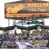 WWE Superstar John Cena 
throws out the ceremonial first pitches at the LA Dodgers v Chicago Cubs game at Dodger Stadium..