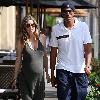 A heavily pregnant Ellen Pompeo and her husband
 leave Porta Via after having lunch.