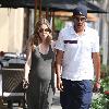 A heavily pregnant Ellen Pompeo and her husband
 leave Porta Via after having lunch.