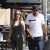 A heavily pregnant Ellen Pompeo and her husband
 leave Porta Via after having lunch.