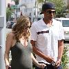 A heavily pregnant Ellen Pompeo and her husband
 leave Porta Via after having lunch.