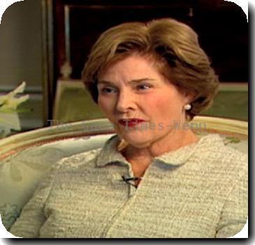 Former First Lady Laura Bush being interviewed by reporter Zain Verjee on CNN.  Mrs. Bush discussed writing her memoirs, her charity work and the current Obama administration.  She expressed support for the current Obama administration by saying they were doing