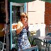 Lisa Rinna drinking a cold beverage while on Bedford AvenueLos Angeles.