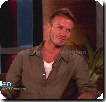 David Beckham
talks about his family, that the kids have more of an American accent, and that he and Victoria have been married for 10 years now, he got ten roses tattooed across his arm. Ellen asks if he ever thinks about getting a tattoo of her, he says that he is very tempted and then shows off his 'Ellen' boxers on NBC's 'The Ellen DeGeneres Show'
USA