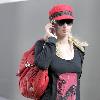 Paris Hilton arriving at Kate Somerville Skin Care in West Hollywood while wearing a red hat Los Angeles.