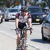 Patrick Dempsey in lycra, cycling on the Pacific Coast Highway in Malibu Los Angeles.