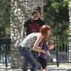 Pete Wentz, Ashlee Simpson with their son, Bronx at the Park in Beverly Hills. Los Angeles.