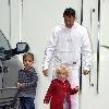 Peter Andre and his children Junior and  Princess Tiaamii arriving home London.