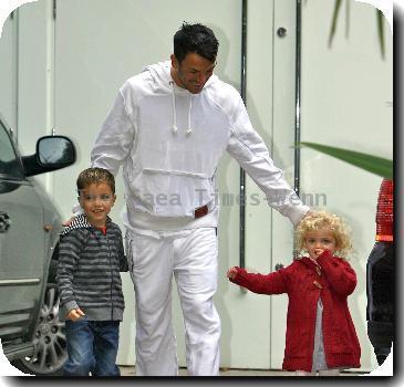 Peter Andre and his children Junior and  Princess Tiaamii arriving home London.