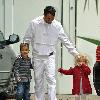 Peter Andre and his children Junior and  Princess Tiaamii arriving home London.