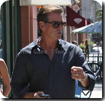 Pierce Brosnan seen leaving a coffee shop in Beverly Hills.  Los Angeles.