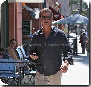 Pierce Brosnan seen leaving a coffee shop in Beverly Hills.  Los Angeles.