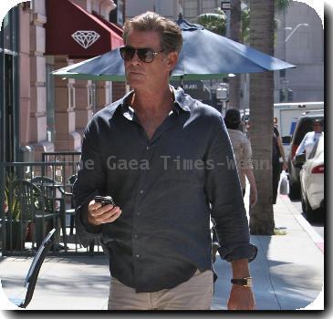 Pierce Brosnan seen leaving a coffee shop in Beverly Hills.  Los Angeles.