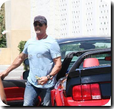 Sylvester Stallone at Le Grand Passage Cafe Roma with friends.  The American actor arrived and left in his new customised car.Los Angeles.