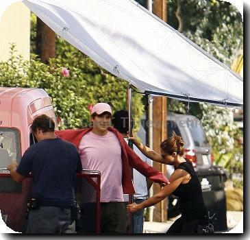 Ashton Kutcher and George Lopezon the set of their new film 'Valentine's Day' in VeniceLos Angeles.