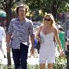 Jane Krakowski and Robert Godley take a Sunday stroll in Greenwich Village toegther.New York City.