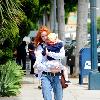 Marcia Cross takes her kid to the Color Me Mine art studio in Beverly Hills Los Angeles, California –