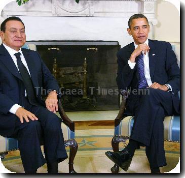 US President <b>Barack Obama</b> welcomes Egyptian President Hosni Mubarak