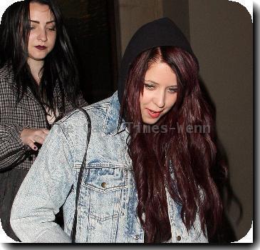 Peaches Geldofleaving the Mayfair Hotel with plum coloured hair and very short shortsLondon.